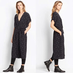 Vince Floral Print Blue Silk Kimono Wrap Dress